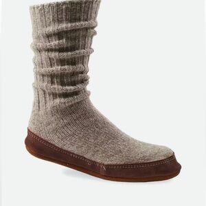 ACORN Ragg Wool Slipper Socks M 13.5–14.5 Leather Sole Cabin House Shoes